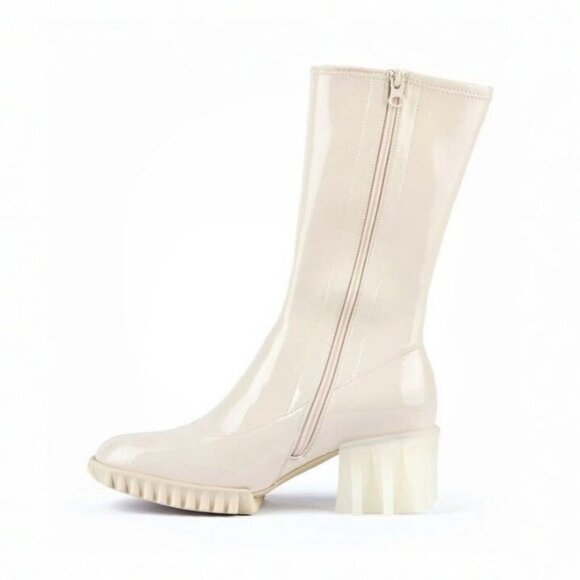 4ACCCCEES Cream White Heeled Leather Boots - Picture 2 of 6